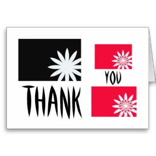 Thank You, white flowers on black, blank note card