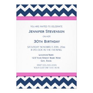 Blue Chevron 30th Birthday Party Invitations
