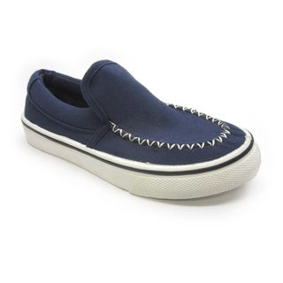 Blue Children's 'I Brian' Navy Canvas Slip On Sneakers Blue Slip ons