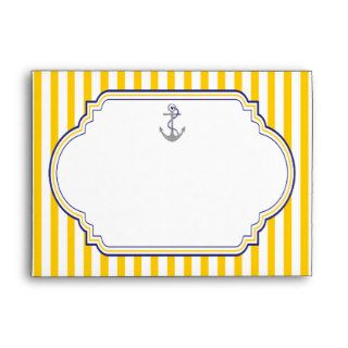 Yellow, white stripes & anchor nautical wedding envelope