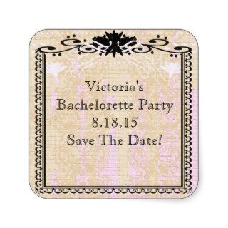 Ivory Damask and Lace Bachelorette Save The Date   Square Sticker