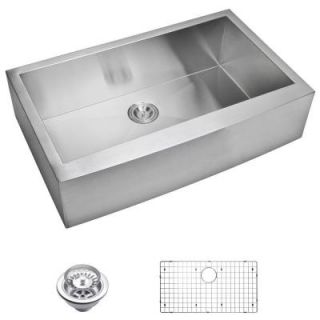 Water Creation Apron Front Zero Radius Stainless Steel 36x22x10 0 Hole Single Bowl Kitchen Sink with Strainer and Grid in Satin Finish SSSG AS 3622A