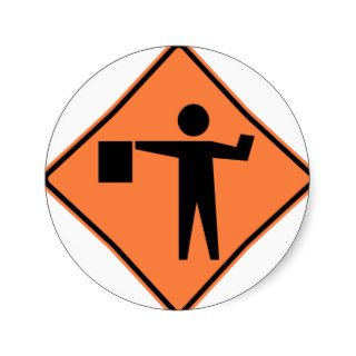 Flagman Ahead Highway Sign Round Sticker