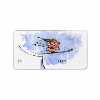 Flying Pig   Cool Ski Jumping Pig Athlete Personalized Address Label