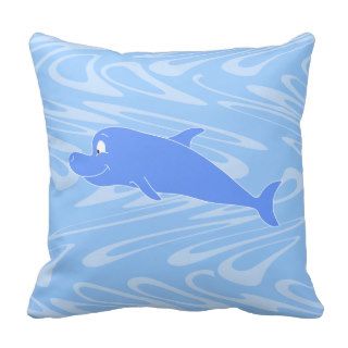 Blue Dolphin on Wavy Pattern. Pillow