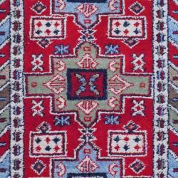Indo Hand Knotted Kazak Red/Ivory Rectangle Wool Rug (3' x 5') 3x5   4x6 Rugs