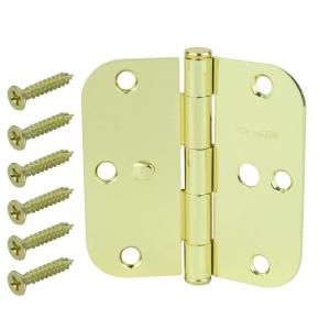 Everbilt 3 1/2 in. Bright Brass 5/8 in. Radius Security Door Hinges (3 Pack) 13704