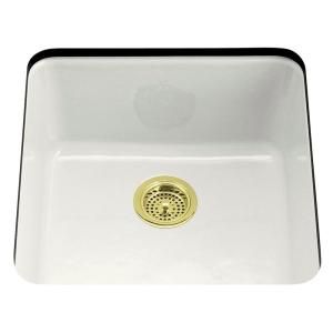 KOHLER Iron/Tones Self Rimming or Undercounter Cast Iron 20 7/8x20 7/8x10 0 Hole Single Bowl Kitchen Sink in White K 6587 0