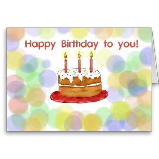 Happy and Coloful Whimsical Happy Birthday Cake Greeting Cards