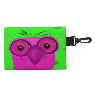 Funky Purple Cartoon Owl on Lime Green Background Accessory Bags