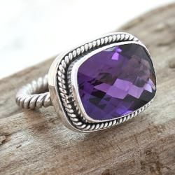 Sterling Silver Faceted Amethyst Cable Ring (Indonesia) Rings