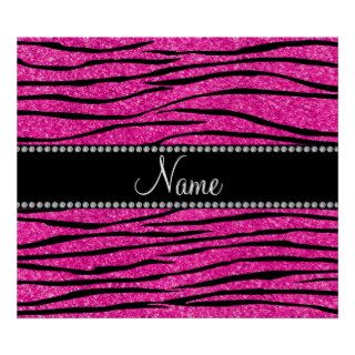 Personalize name neon hot pink glitter zebra strip poster