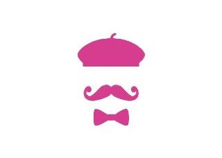 7" inches pink silhouette of beret hat thick curly mustache bow tie design vinyl decal sticker twin pack 2 in 1 