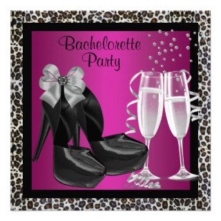 Champagne High Heels Hot Pink Leopard Bachelorette Custom Invite