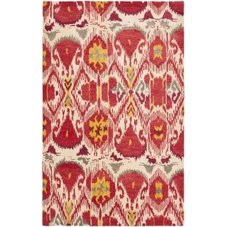 Handmade Ikat Ivory/ Red Wool Rug (5' x 8') Safavieh 5x8   6x9 Rugs