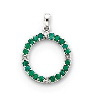 14k WG Emerald and Diamond Circle Pendant Cyber Monday Special Charm Jewelry Brothers Pendant Jewelry