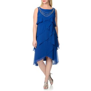 S.L Fashions Women's Plus Size Electric Blue Multi tiered Cocktail Dress S.L. Fashions Evening & Formal Dresses