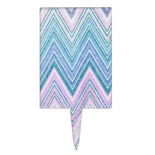 Trendy Andes Pink Chevron Glitter Photo Print Cake Toppers