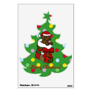 Christmas Chocolate Labrador Puppy Cartoon Wall Graphic