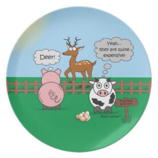 Deer Funny Rudy Pig & Moody Cow Humor Animals Dinner Plate