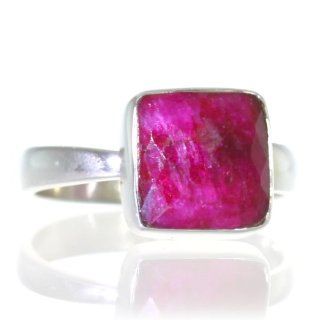 Created Ruby Women Ring (size 9) Handmade 925 Sterling Silver hand cut Created Ruby color Red 4g, Nickel and Cadmium Free, artisan unique handcrafted silver ring jewelry for women   one of a kind world wide item with original Created Ruby gemstone   only 