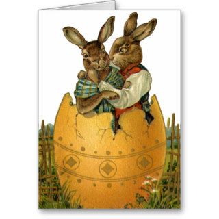 Vintage Victorian Easter Bunnies, Giant Easter Egg Greeting Card