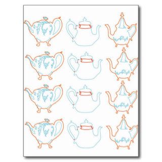 Line drawing teapots postcard