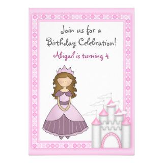 Brunette Princess and Castle Birthday Invitation