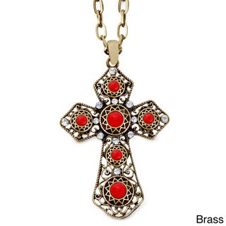Goldtone Resin Bead and Clear Crystal Filigree Flared Cross Necklace West Coast Jewelry Fashion Necklaces