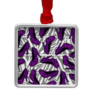 Purple Cheetah High Heel Shoe Print on Zebra Christmas Ornament