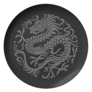 Traditional Grey and Black Chinese Dragon Circle Party Plate