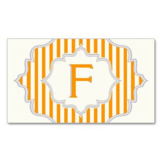 Monogram in a frame with orange, white stripes business cards