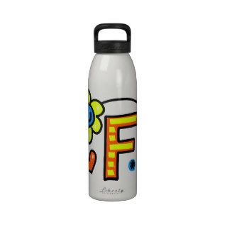 Cute Monogram Letter F Greeting Text Expression Water Bottles
