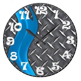 Gray Metallic Grid with Blue Flames Clocks
