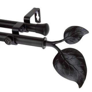 Rod Desyne 66 in.   120 in. Black Double Telescoping Curtain Rod with Ivy Finial 4733 662