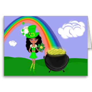 St Pat's Day Brunette Girl Leprechaun with Rainbow Cards