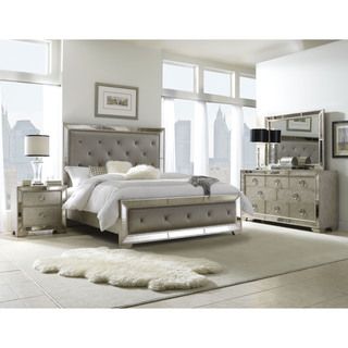 Celine 5 piece Mirrored and Upholstered Tufted Queen size Bedroom Set Bedroom Sets