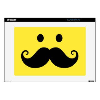 Fun yellow smiley face with handlebar mustache 15" laptop skins
