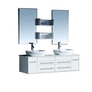 Virtu USA Augustine 60 in. Double Basin Vanity in White with Stone Vanity Top in White and Mirror UM 3051 S WH