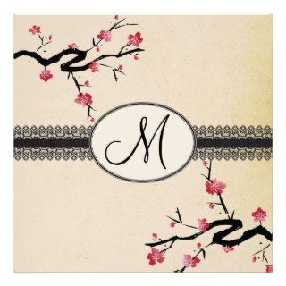 monogram japanese cherry blossom wedding announcement