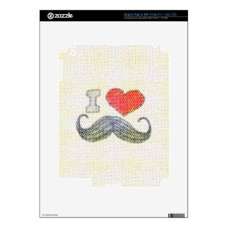 Funny I love / heart Mustaches comics kids drawing Decal For iPad 3