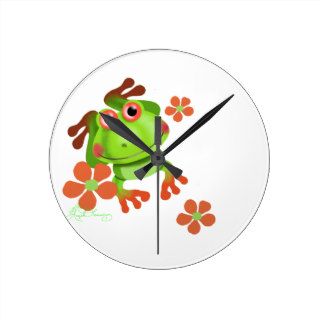 Cute Funny Tree Frog Round Wall Clock