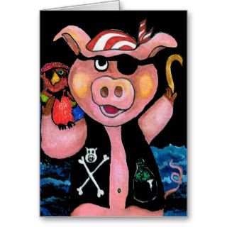 Captain Bacon,Pirate Pig & His Parrot   I love you Greeting Card