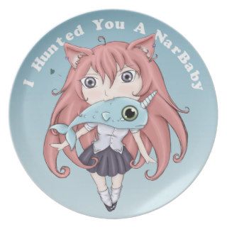 Chibi Cat Girl With Baby Narwal Party Plate