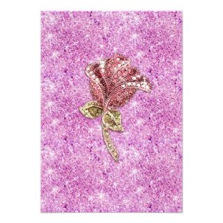 Glitter red rose flower on purple photo print personalized invitation