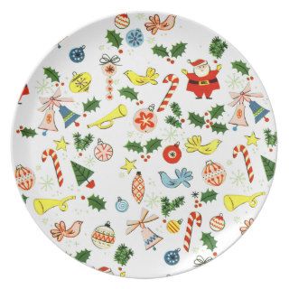 Vintage Christmas Wrapping Paper Melamine Plate