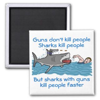 Funny Shark Gun Control Fridge Magnets