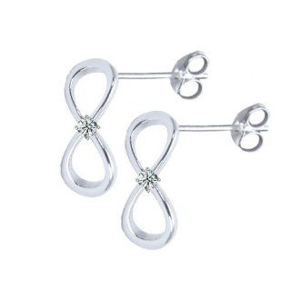 Exquisite Infinity 925 Designer Inspired Silver Stud Earrings One Pair High Polish Tarnish Free and Hypoallergenic Set with Quality Round Cubic Zirconia Jewelry
