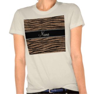 Personalize name brown glitter zebra stripes t shirt