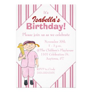 Baseball Themed Girl's Birthday Party Invitation